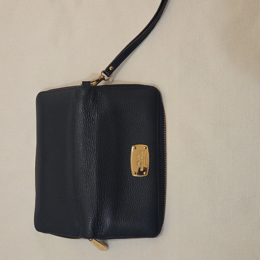 Michael Kors Navy Leather Wristlet Wallet with Gold Accents - Picture 6 of 9